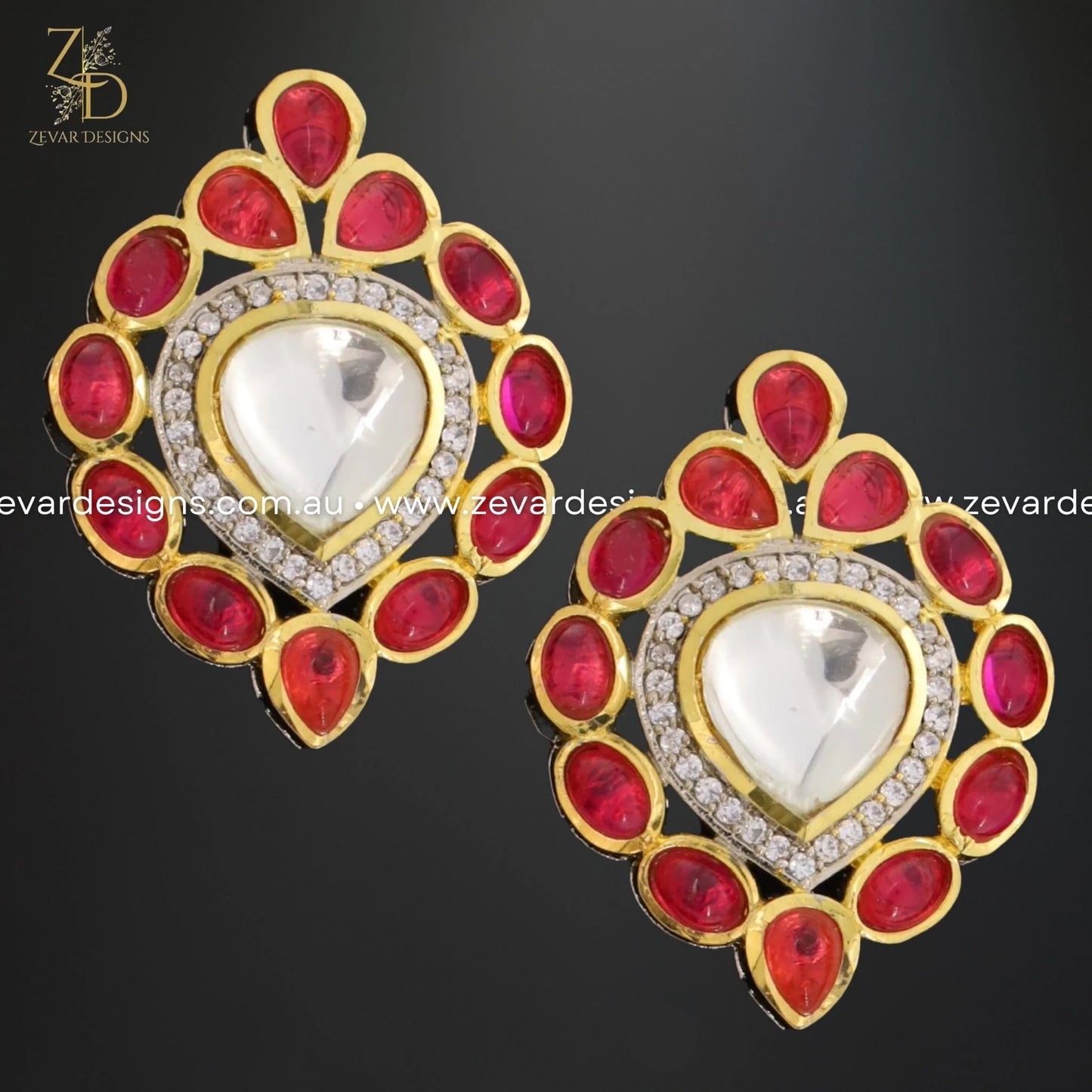 Zevar Designs Kundan Studs Kundan Polki Studs - Red