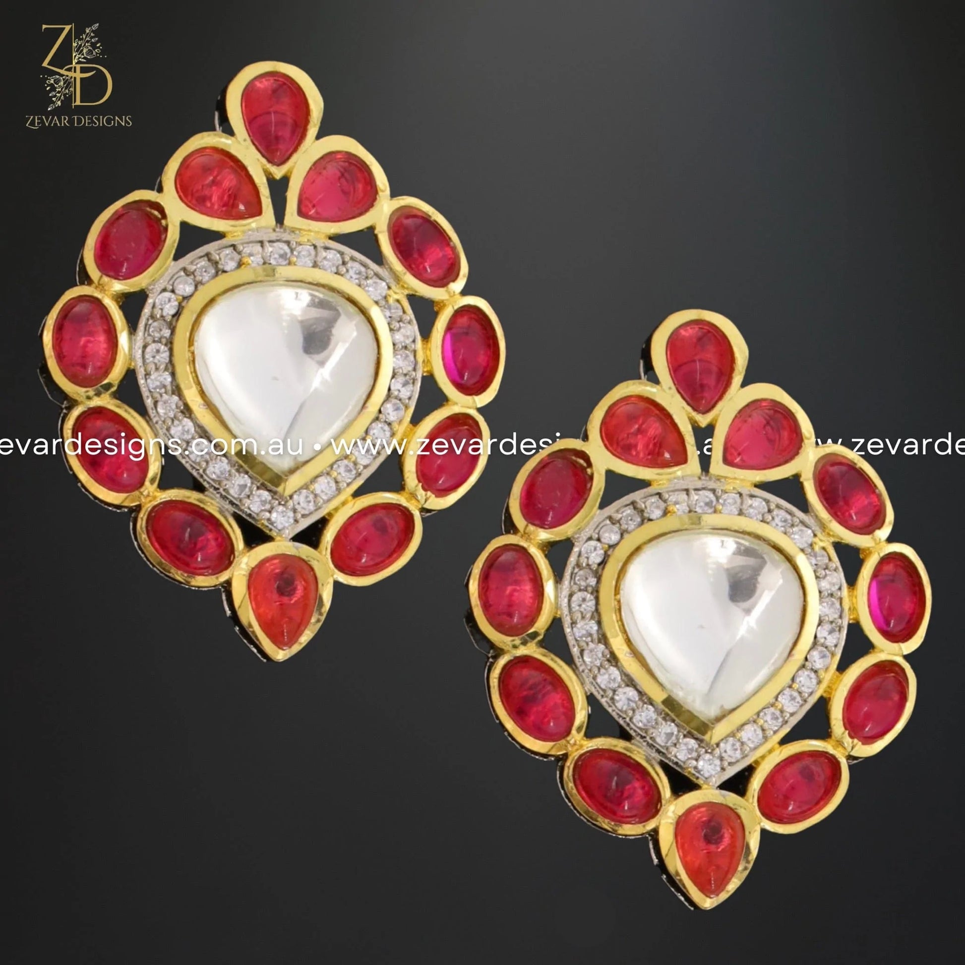 Zevar Designs Kundan Studs Kundan Polki Studs - Red