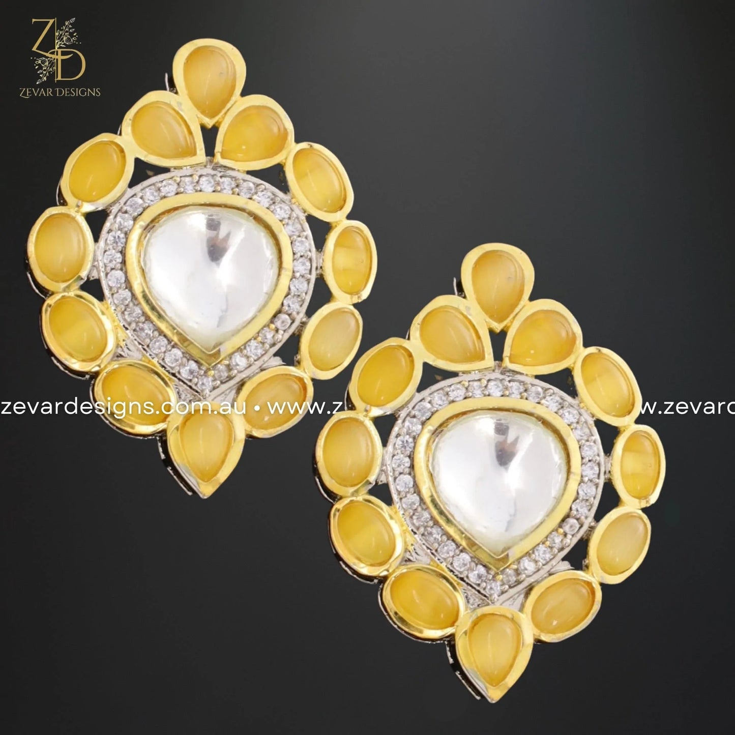 Zevar Designs Kundan Studs Kundan Polki Studs - Yellow