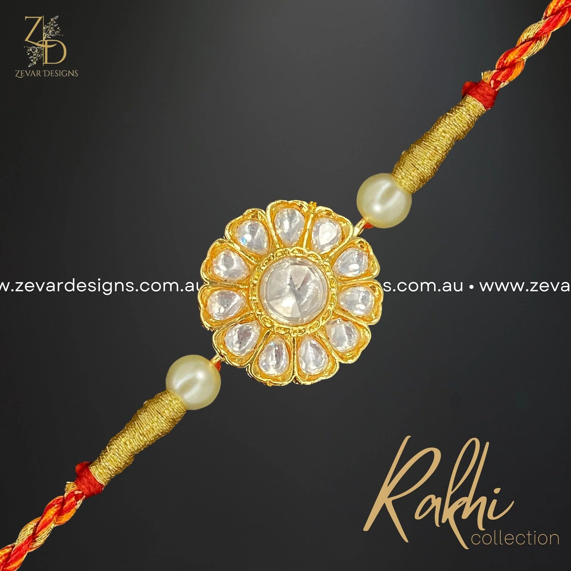 Zevar Designs Maang Tikka Kundan Rakhi with Red Thread