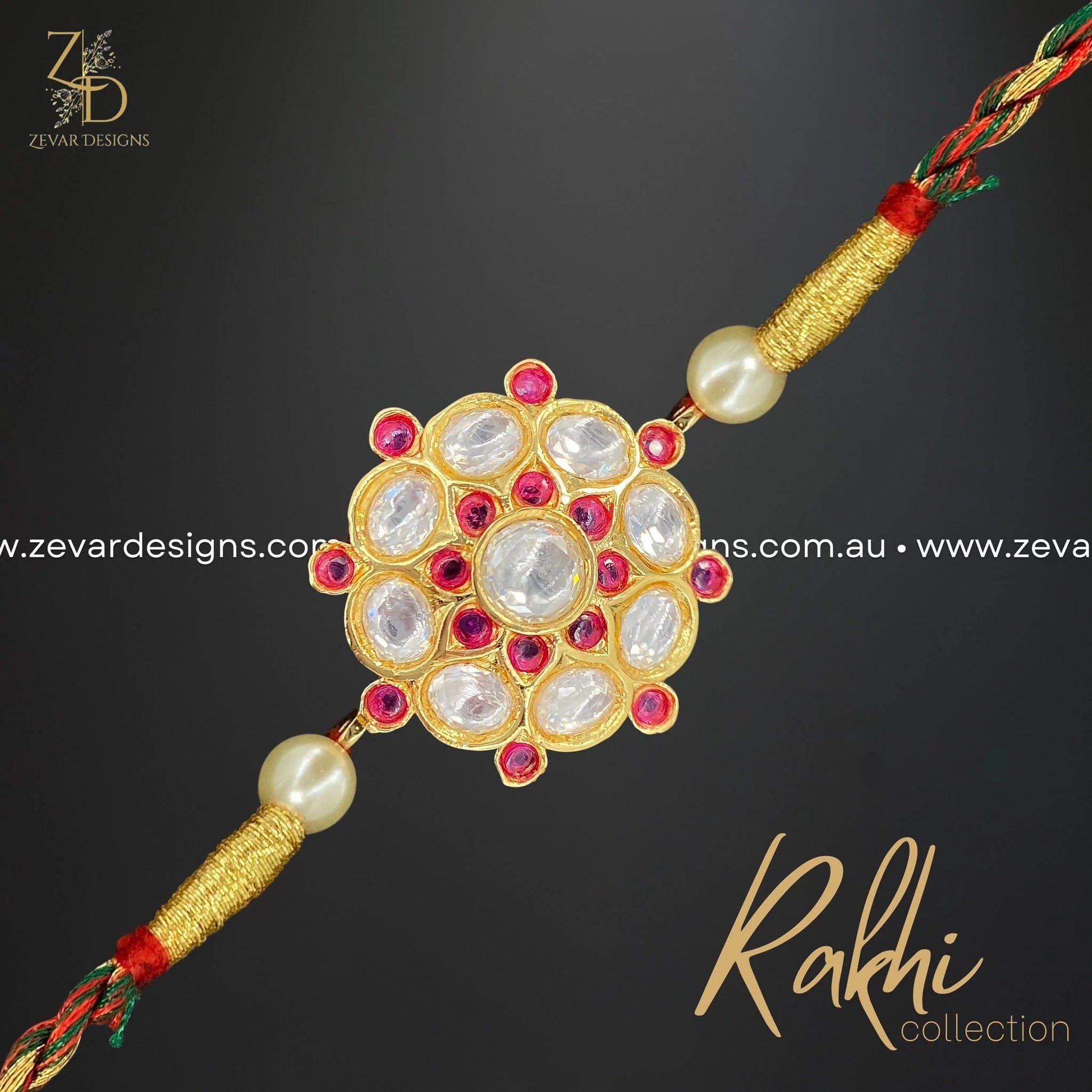 Zevar Designs Maang Tikka Kundan Rakhi with Red Thread