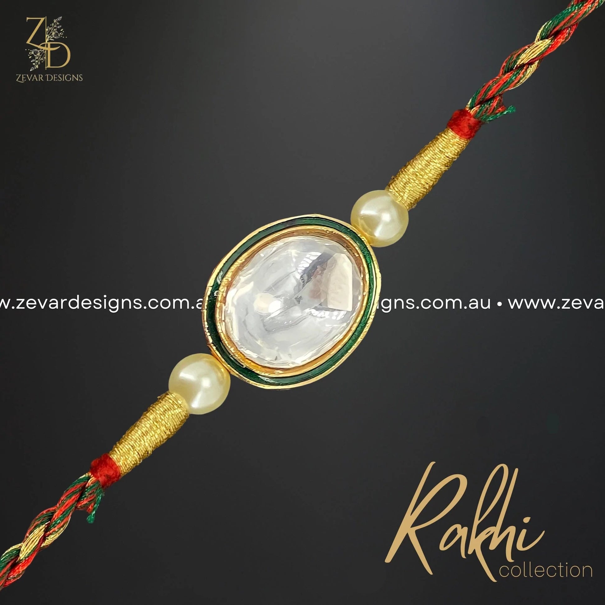 Zevar Designs Maang Tikka Kundan Rakhi with Red Thread