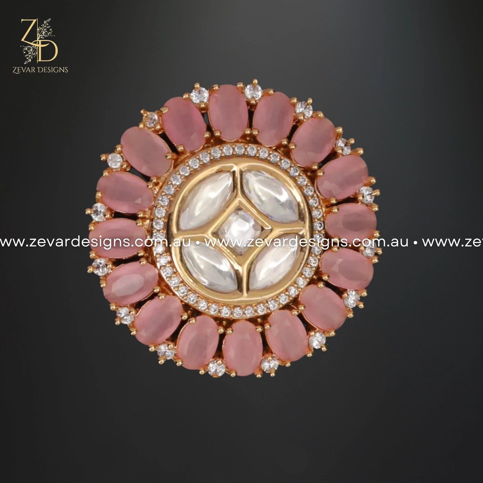 Zevar Designs Rings Kundan Ring in Baby Pink