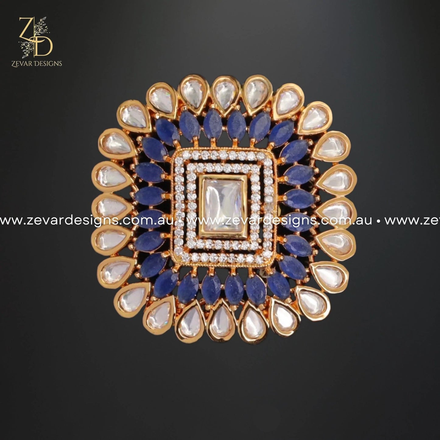 Zevar Designs Rings Kundan Ring in Navy Blue