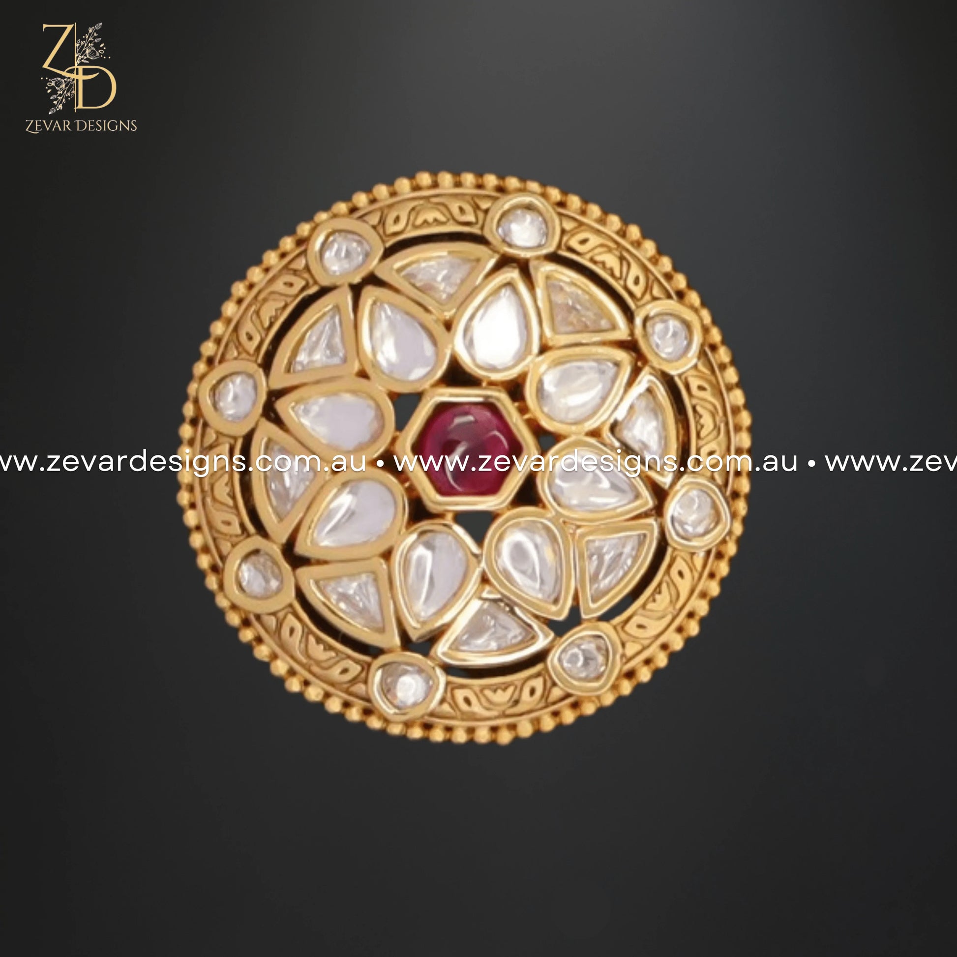 Zevar Designs Rings Kundan Ring - Red