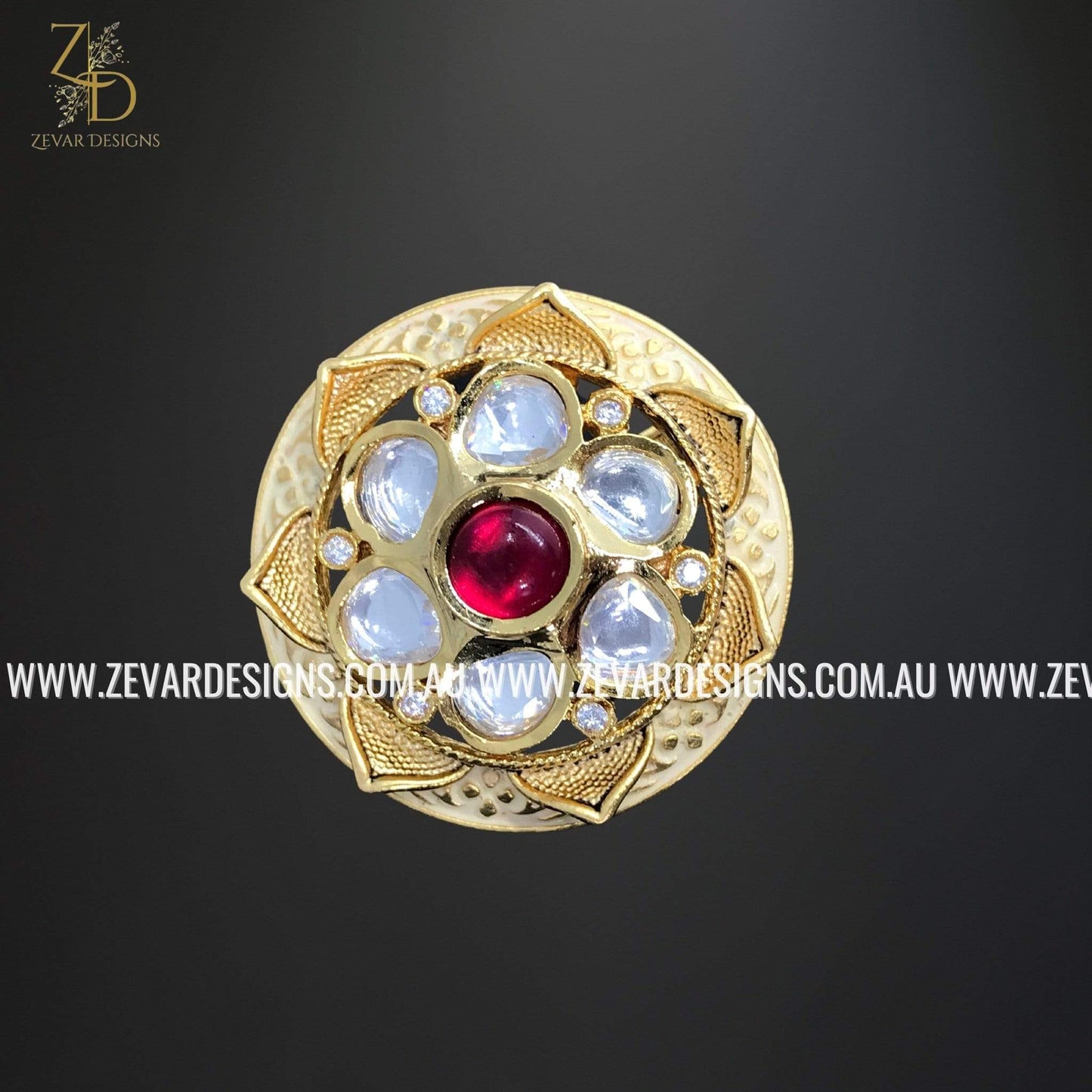 Zevar Designs Rings Kundan Ring - Ruby