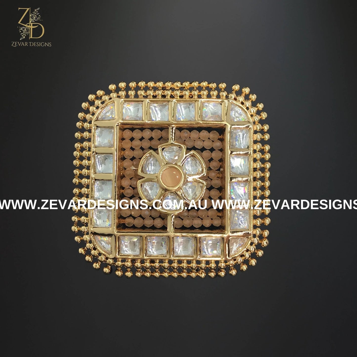 Zevar Designs Rings Kundan Square Ring in Peach