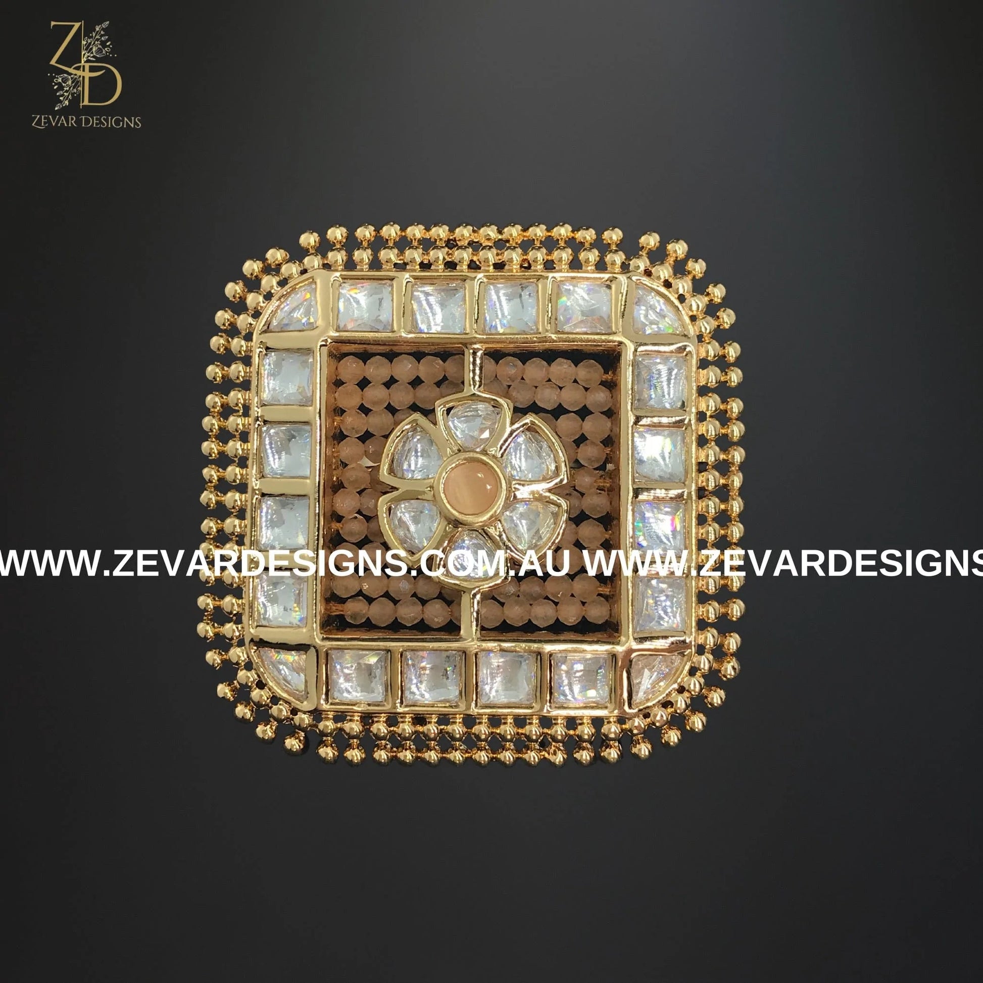 Zevar Designs Rings Kundan Square Ring in Peach