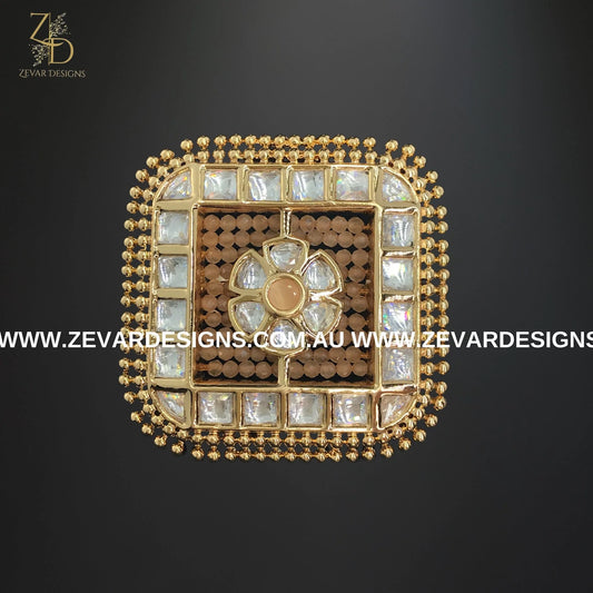 Zevar Designs Rings Kundan Square Ring in Peach