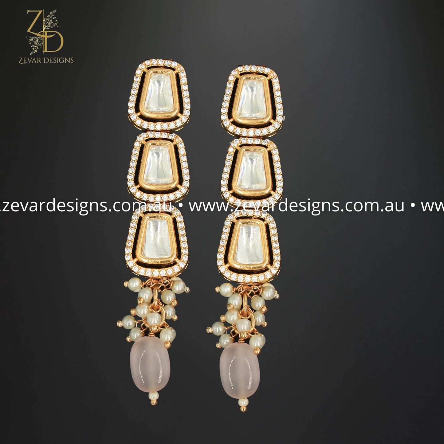 Zevar Designs Necklace Sets Kundan Uncut Polki Necklace Set - Light Pink