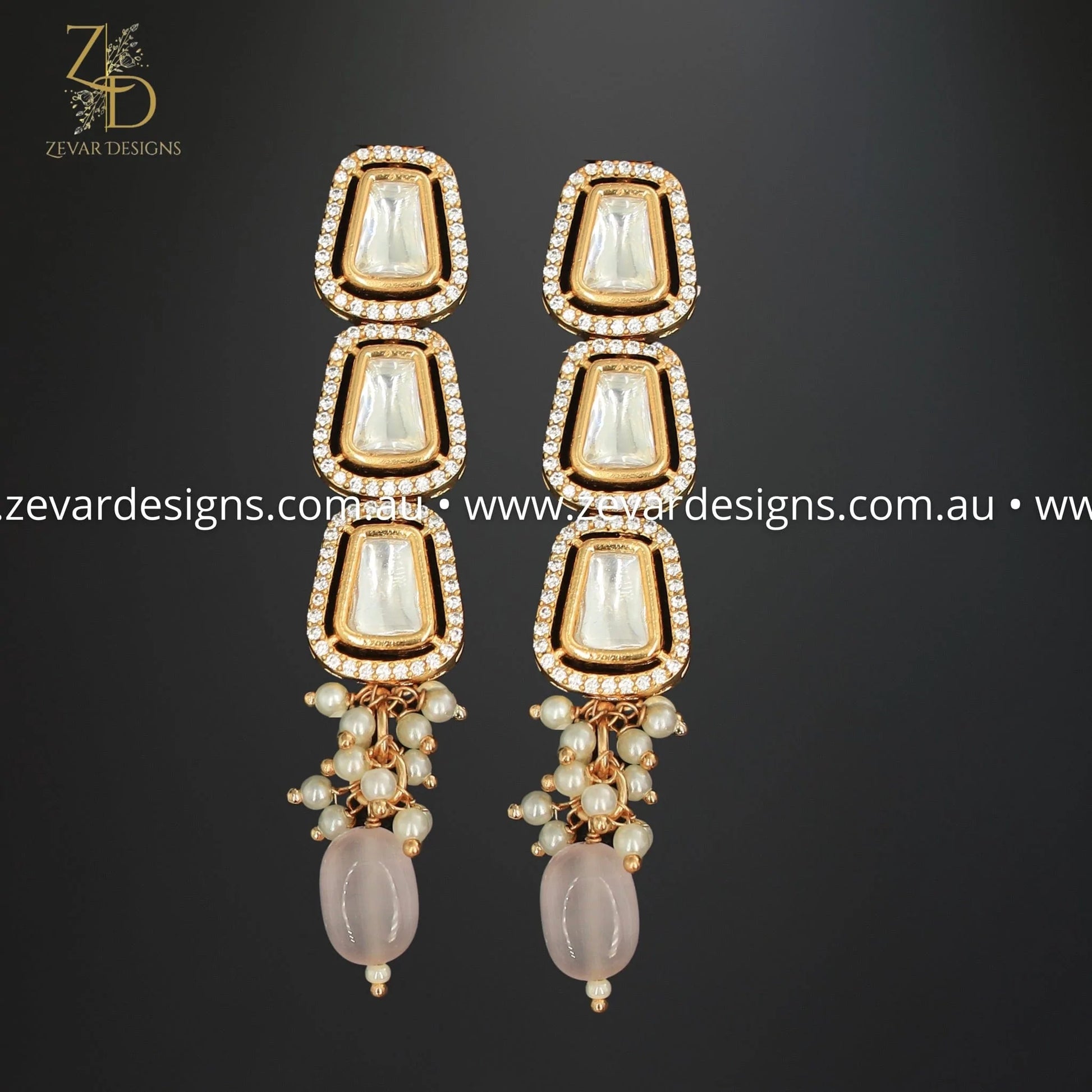 Zevar Designs Necklace Sets Kundan Uncut Polki Necklace Set - Light Pink