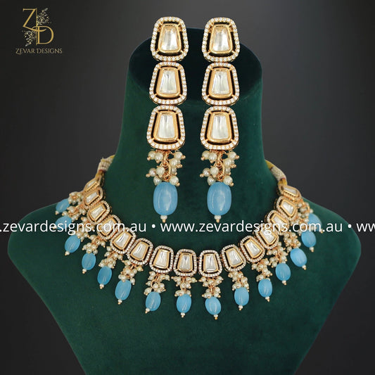 Zevar Designs Necklace Sets Kundan Uncut Polki Necklace Set - Powder Blue