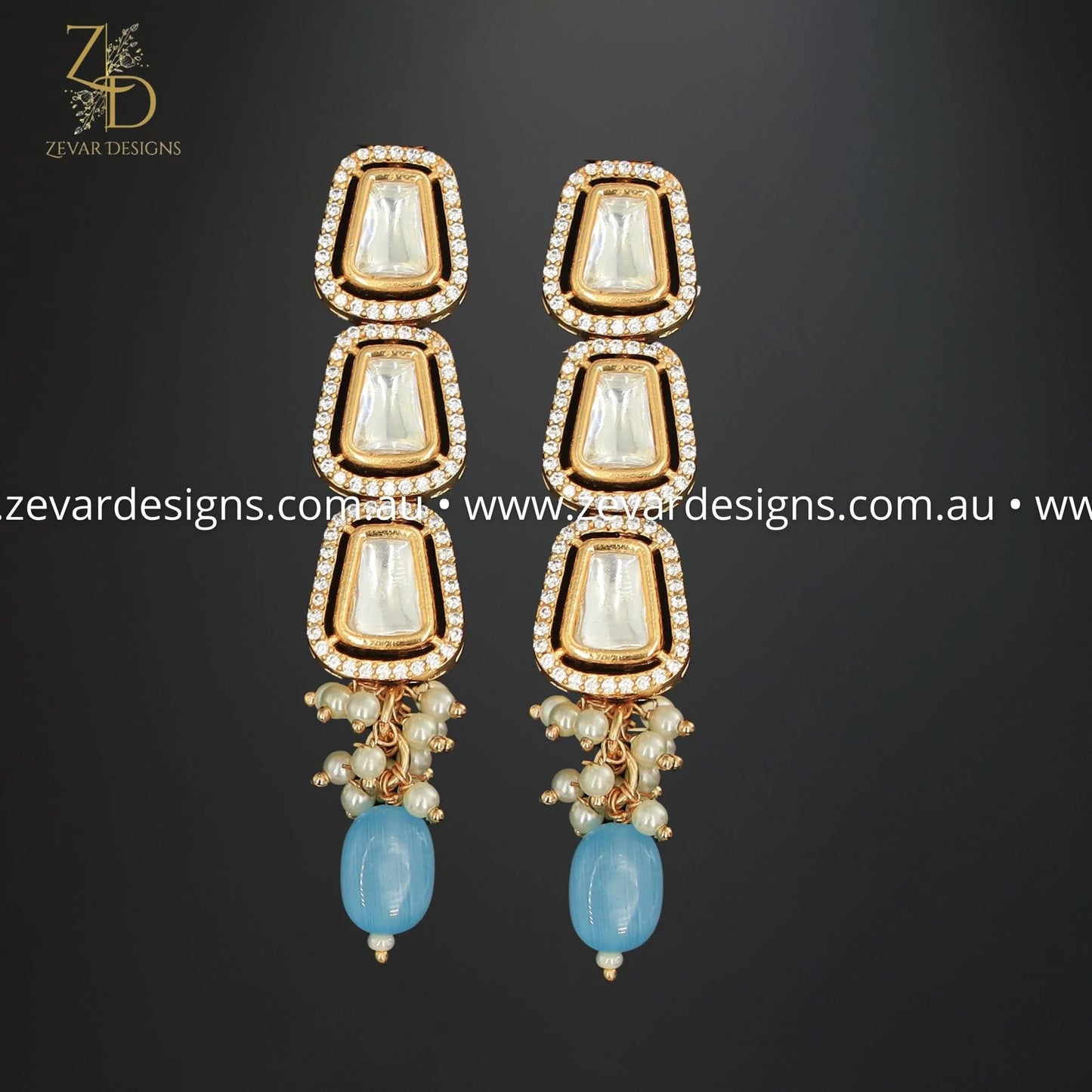 Zevar Designs Necklace Sets Kundan Uncut Polki Necklace Set - Powder Blue