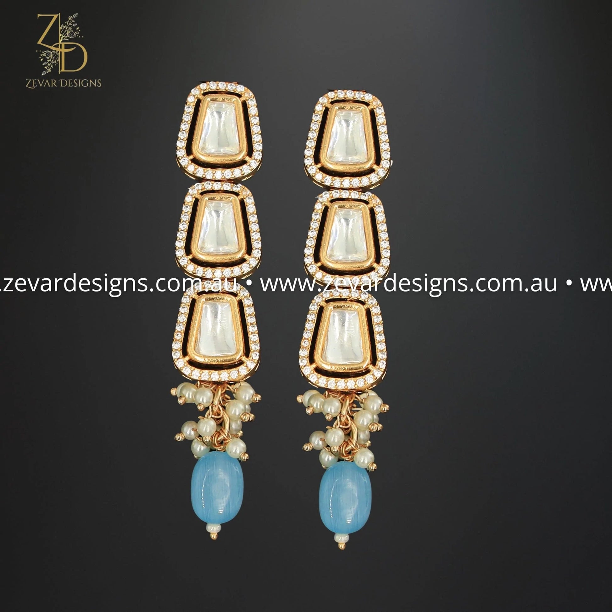 Zevar Designs Necklace Sets Kundan Uncut Polki Necklace Set - Powder Blue