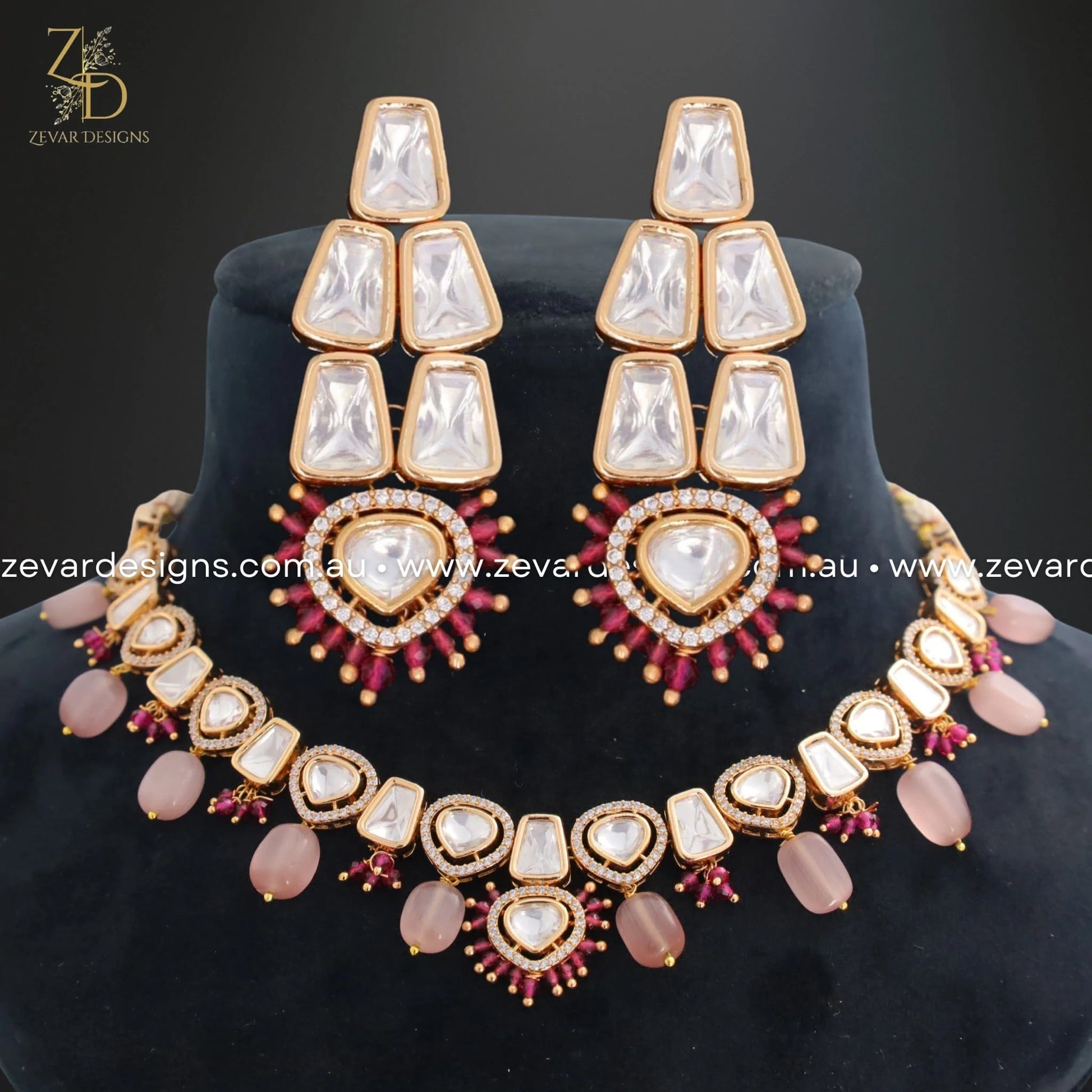 Zevar Designs Necklace Sets Kundan Uncut Polki Necklace Set - Ruby Red