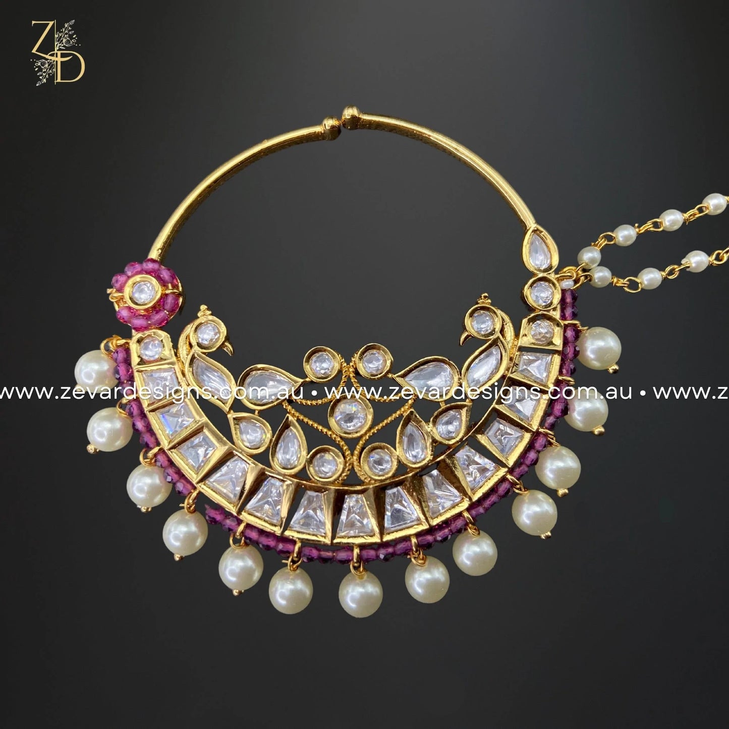 Zevar Designs Accessories Oversize Kundan Nath - Red