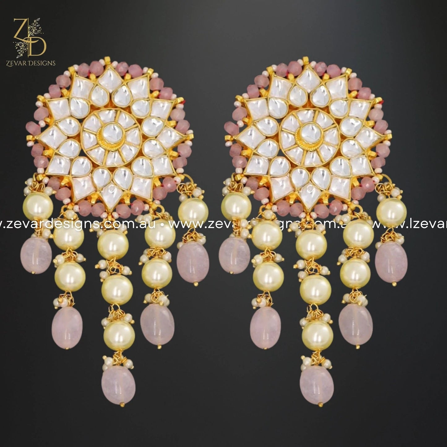 Zevar Designs Kundan Earrings Oversize Pachi Kundan Earrings - Pink