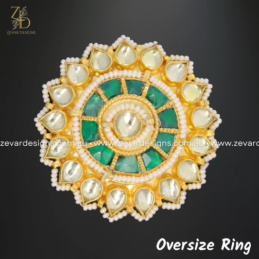 Zevar Designs Rings Oversize Pachi Kundan Ring - Green