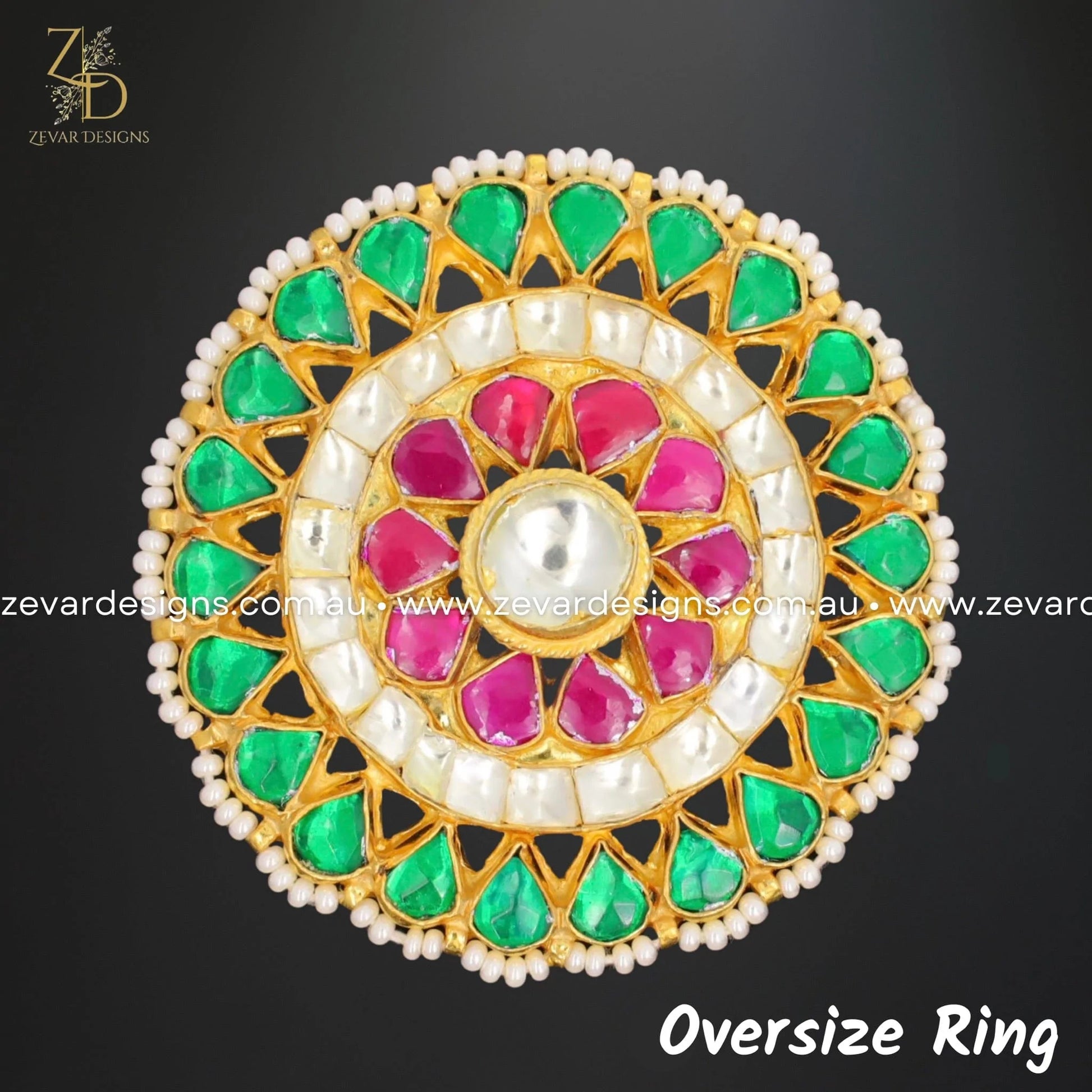 Zevar Designs Rings Oversize Pachi Kundan Ring - Multi