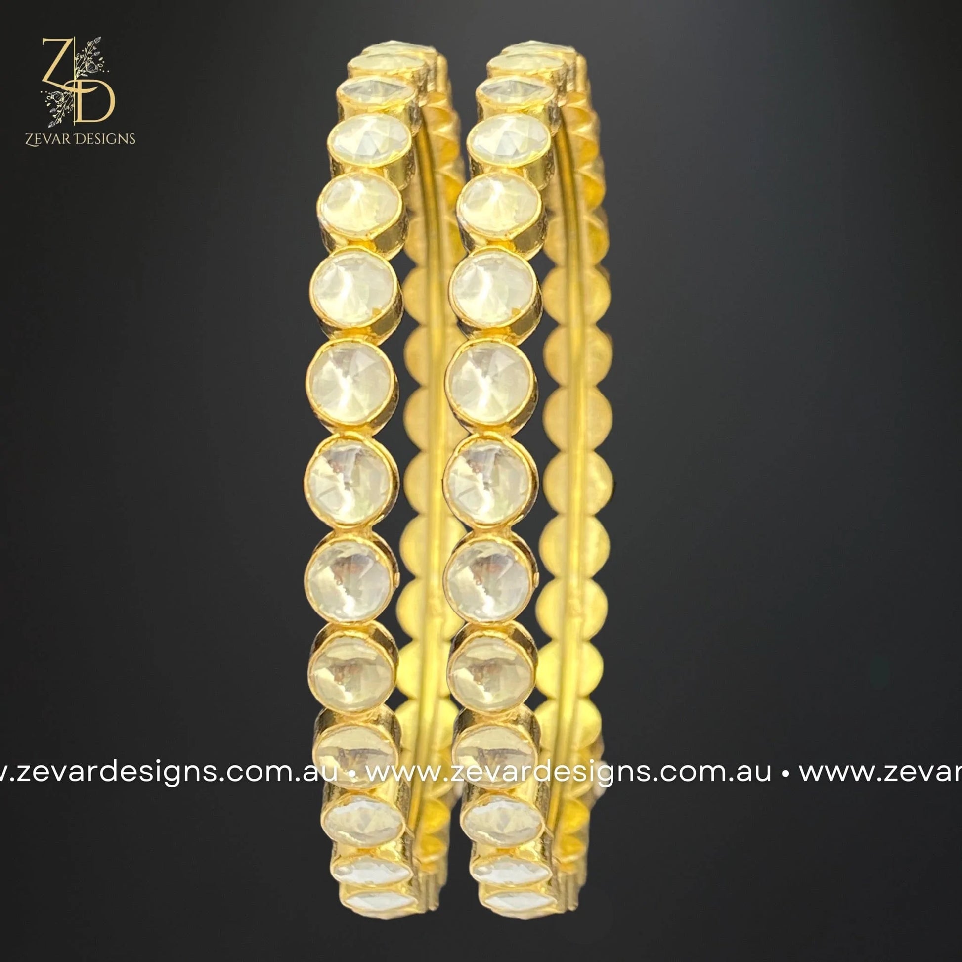 Zevar Designs Kundan Bangles Pachi Kundan Bangles (Slim)