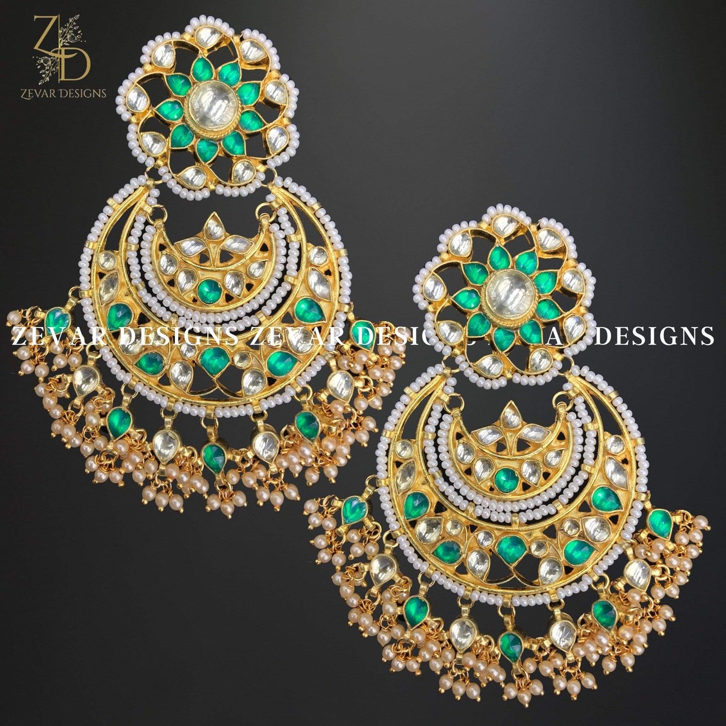 Zevar Designs Kundan Earrings Pachi Kundan Chandbali Earrings - Green