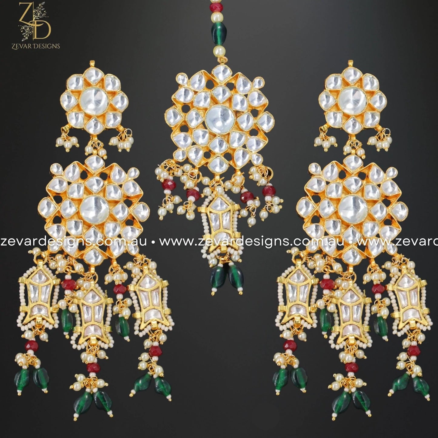 Zevar Designs Designer Necklace Sets Pachi Kundan Choker Set with Tikka - Green