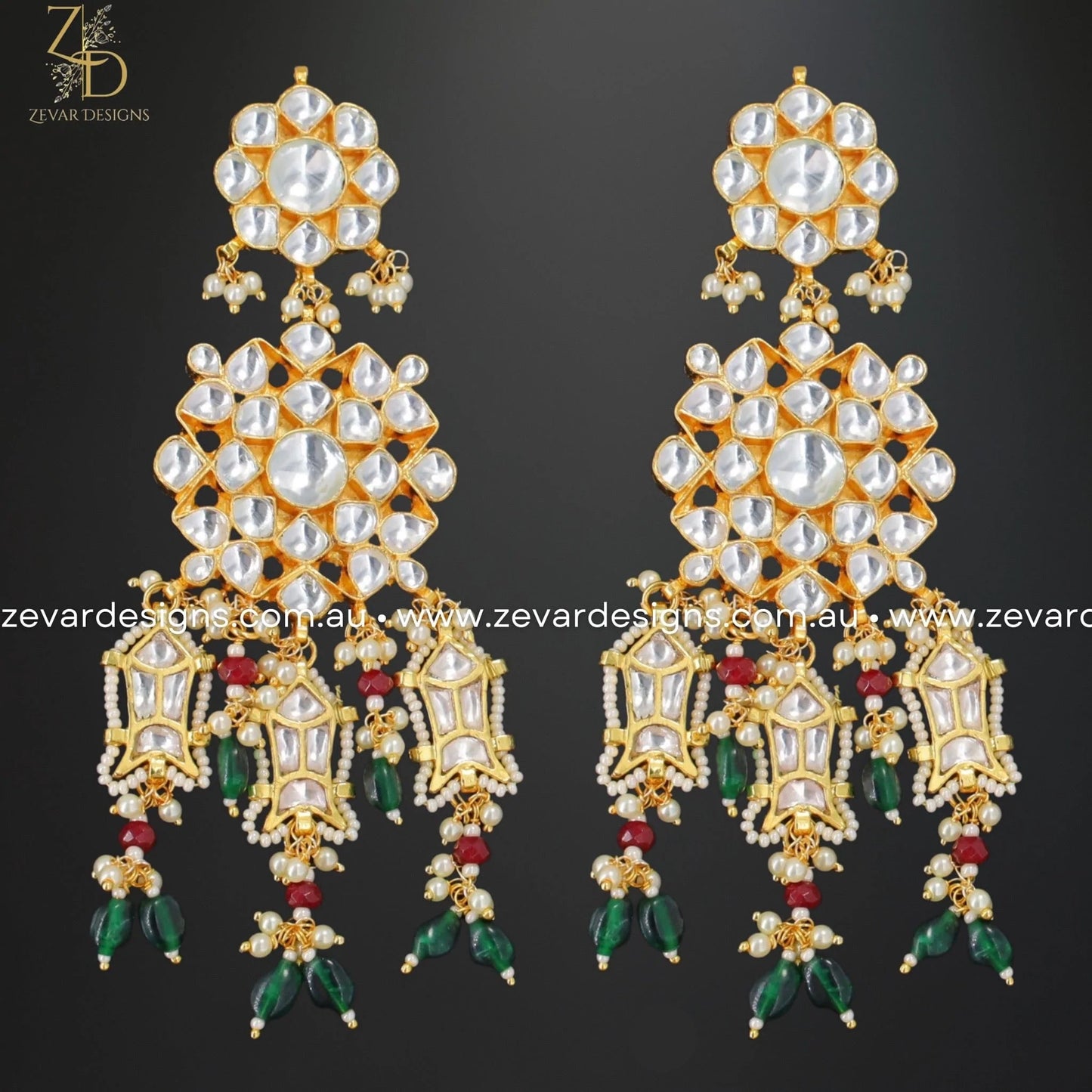 Zevar Designs Designer Necklace Sets Pachi Kundan Choker Set with Tikka - Green