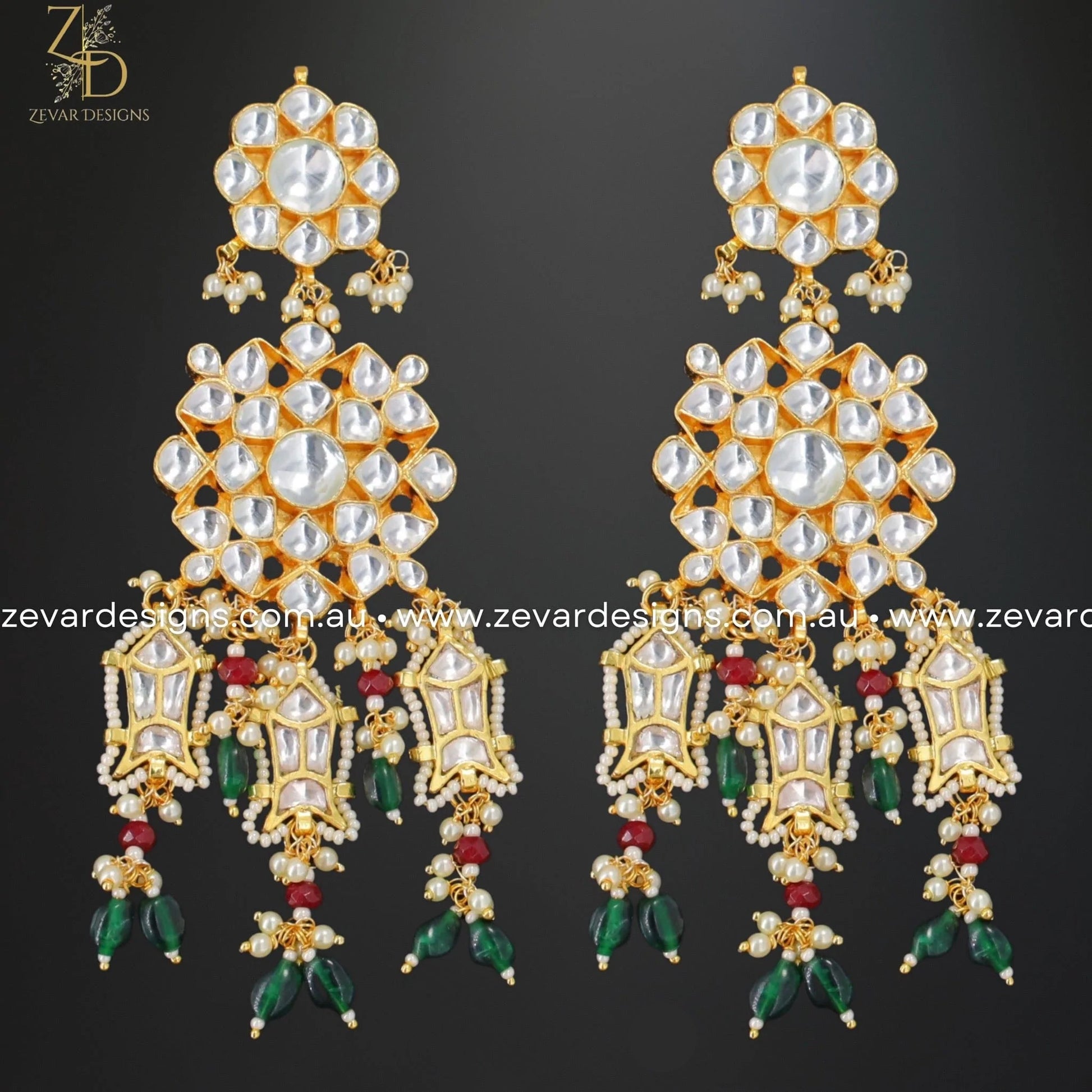 Zevar Designs Designer Necklace Sets Pachi Kundan Choker Set with Tikka - Green