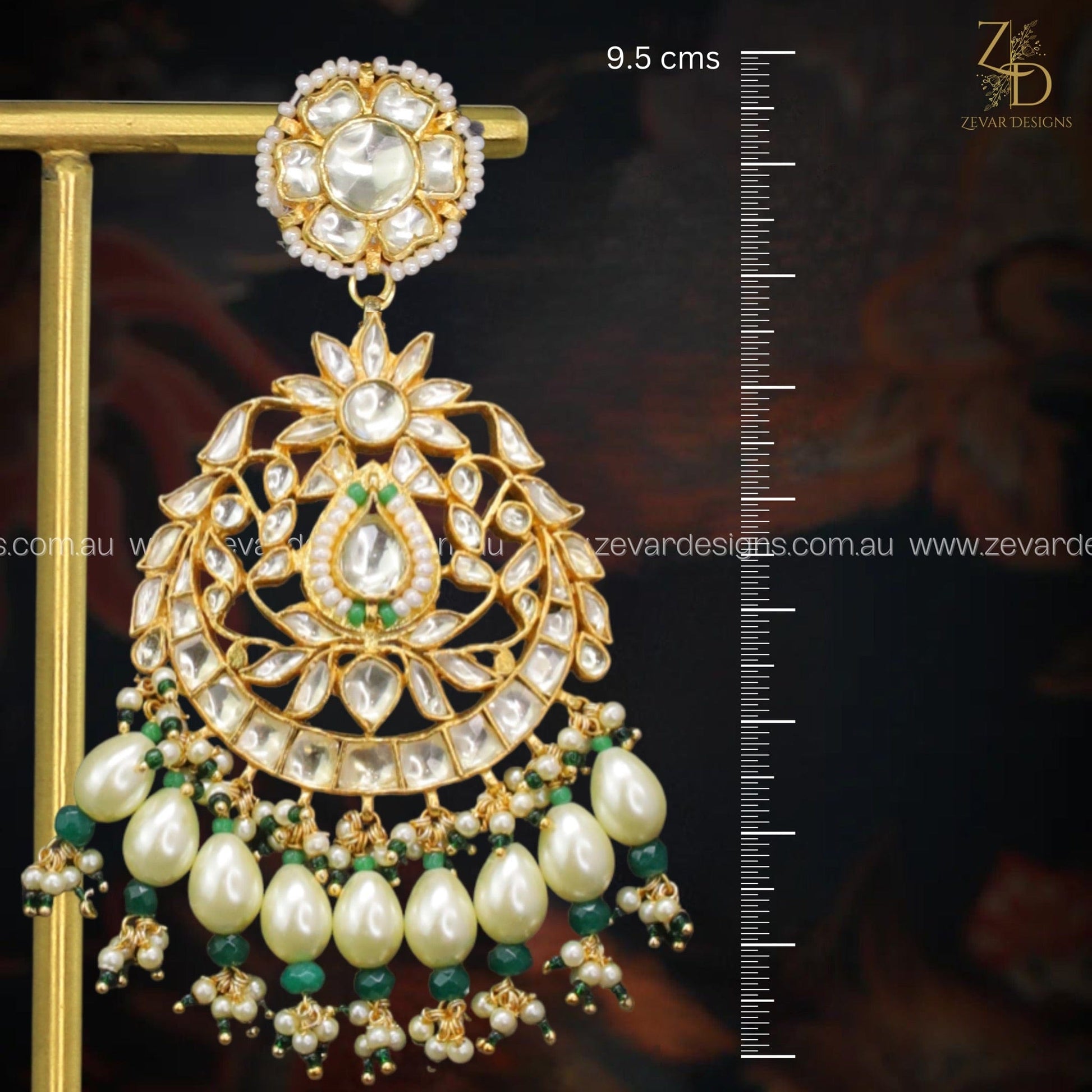 Zevar Designs Designer Earrings Pachi Kundan Earrings - Pearls & Green