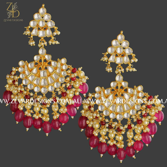 Zevar Designs Kundan Earrings Pachi Kundan Earrings - Red