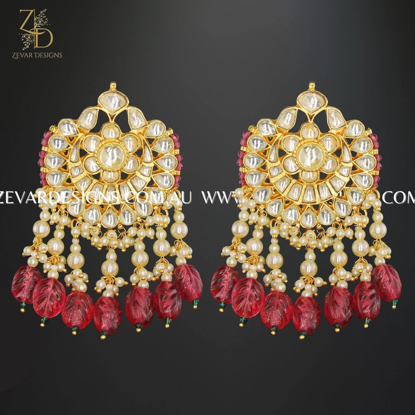 Zevar Designs Long Necklace Sets Pachi Kundan Long Necklace Set - Red Drops