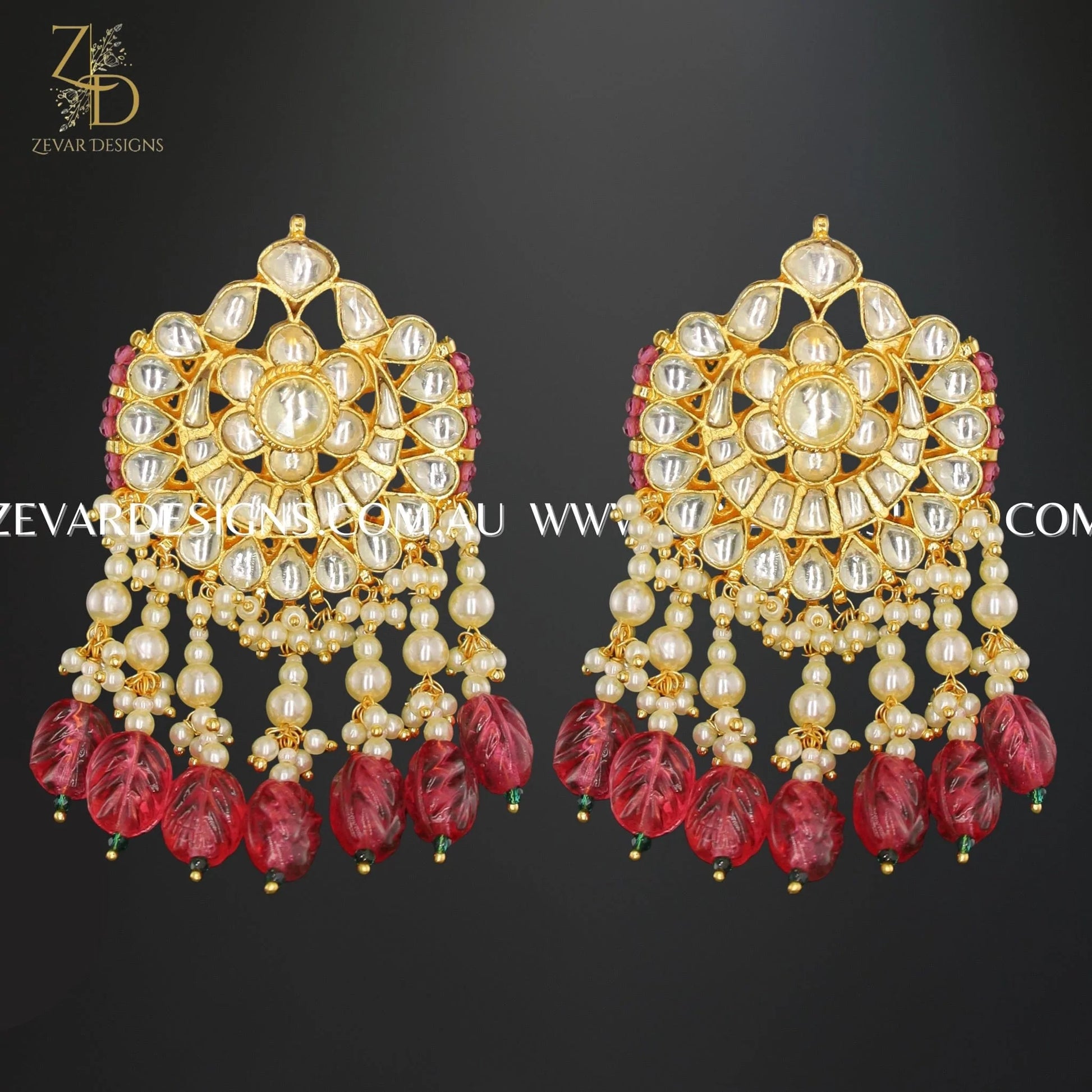 Zevar Designs Long Necklace Sets Pachi Kundan Long Necklace Set - Red Drops