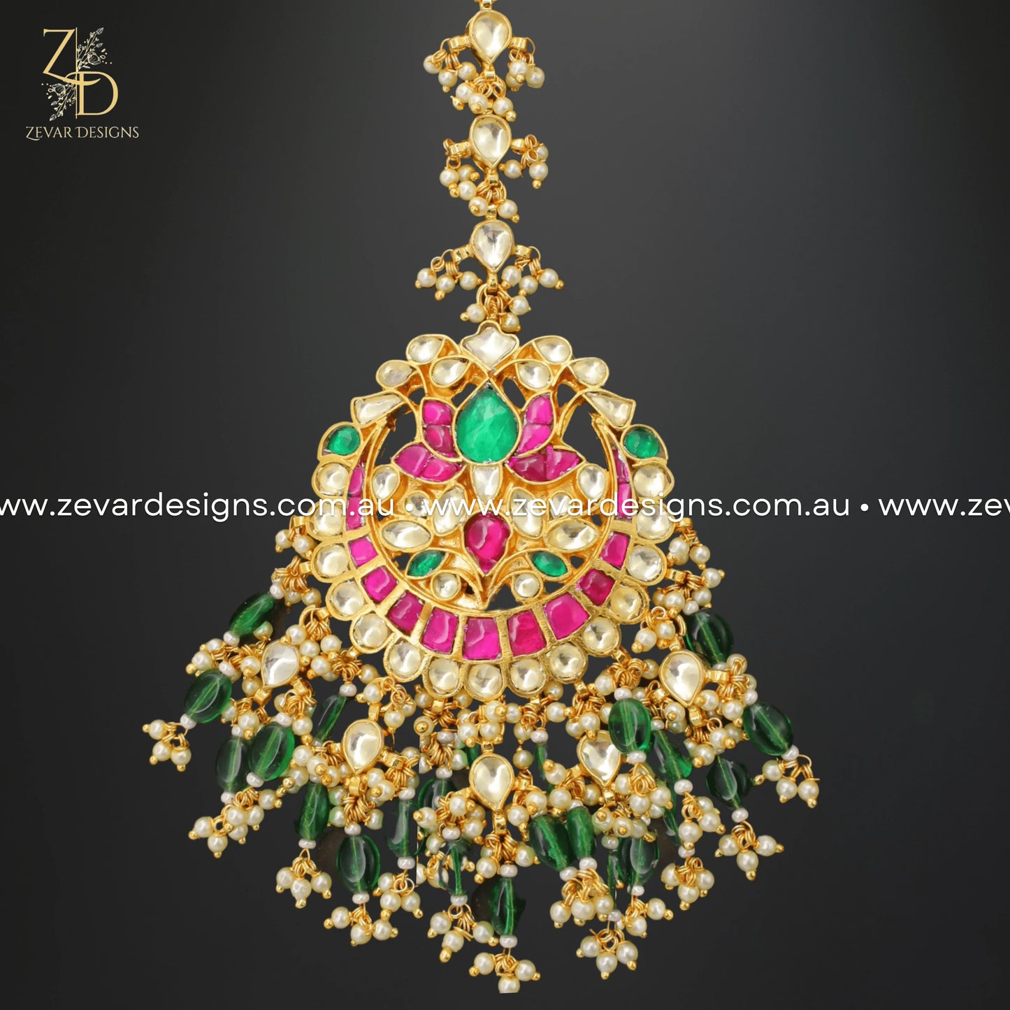 Zevar Designs Maang Tikka Pachi Kundan Maang Tikka - Multicolour