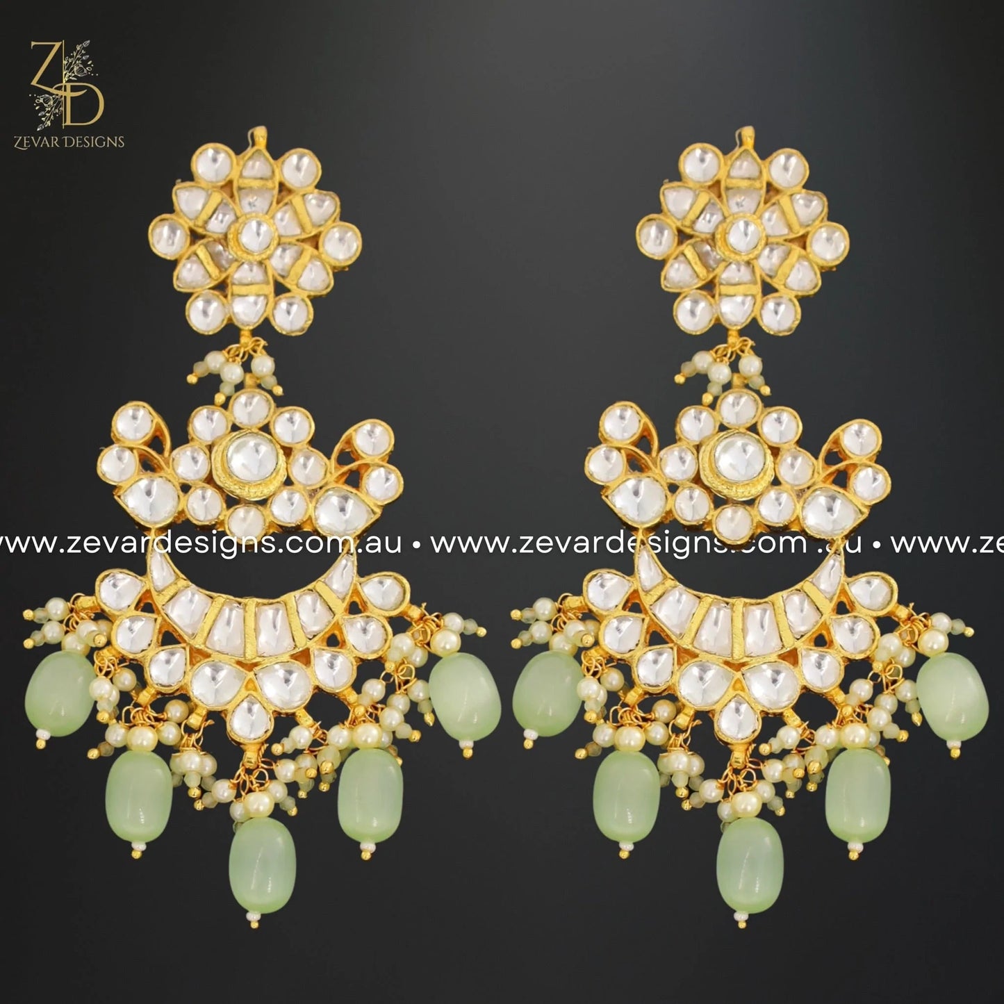 Zevar Designs Maang Tikka Set Pachi Kundan Maang Tikka Set - Mint