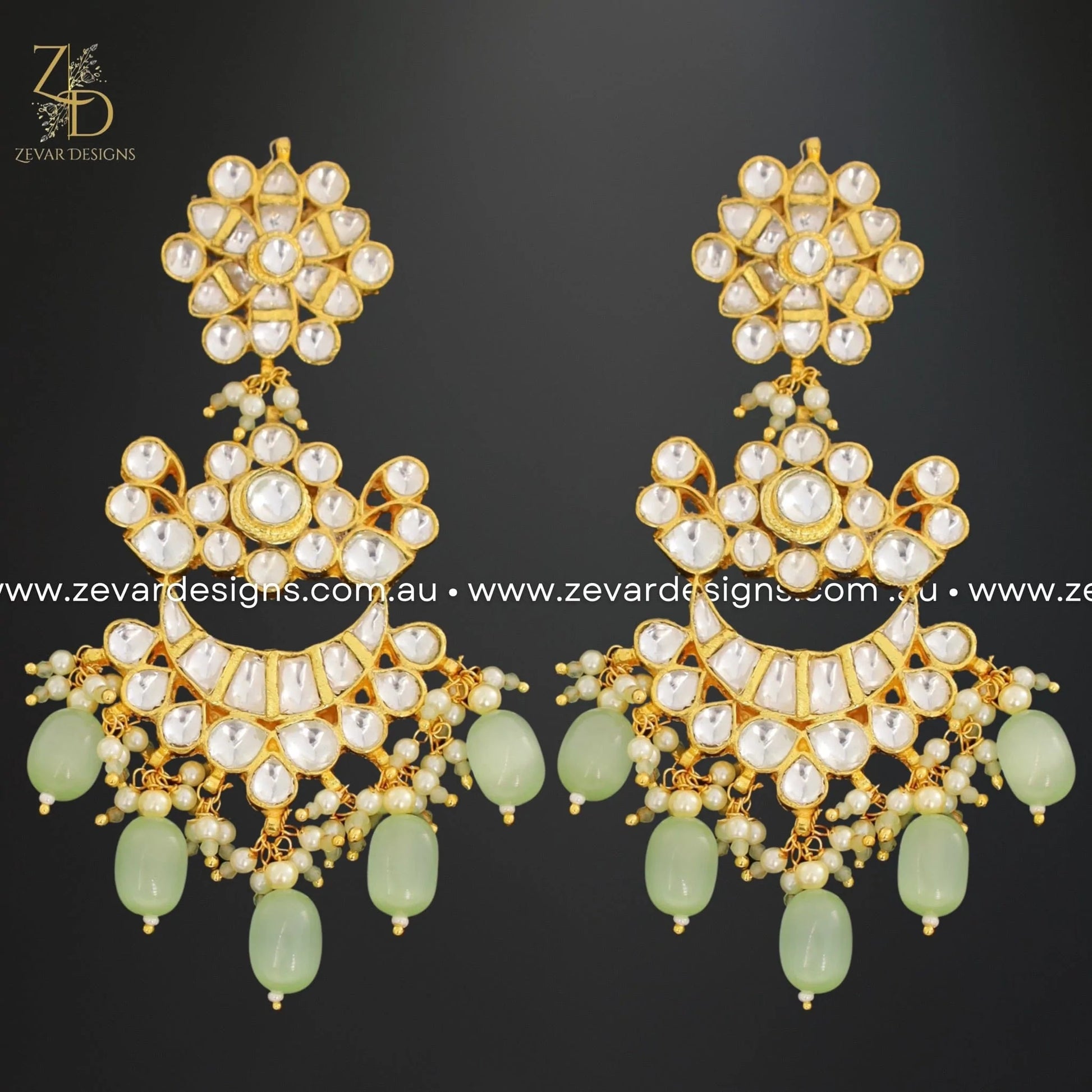 Zevar Designs Maang Tikka Set Pachi Kundan Maang Tikka Set - Mint