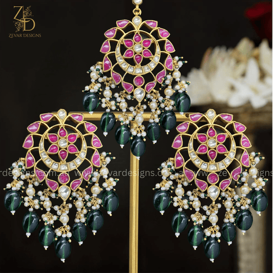Zevar Designs Maang Tikka Set Pachi Kundan Maang Tikka Set - Multicolor