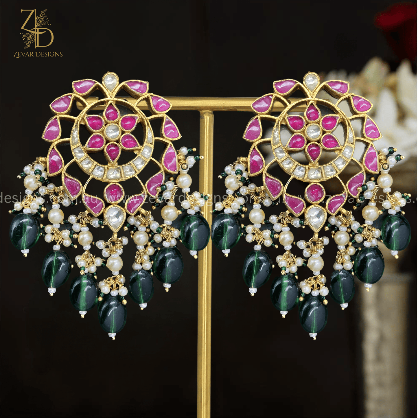 Zevar Designs Maang Tikka Set Pachi Kundan Maang Tikka Set - Multicolor