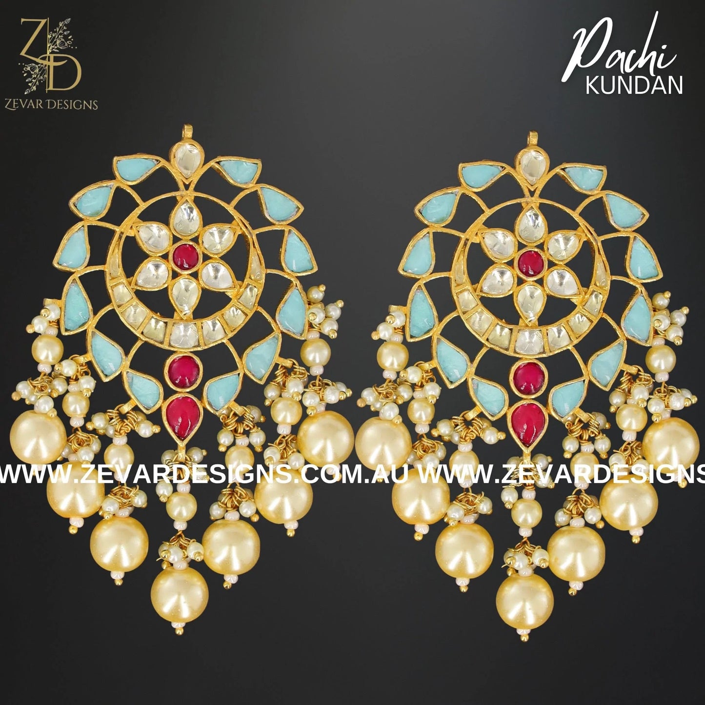 Zevar Designs Maang Tikka Set Pachi Kundan Maang Tikka Set - Multicolour