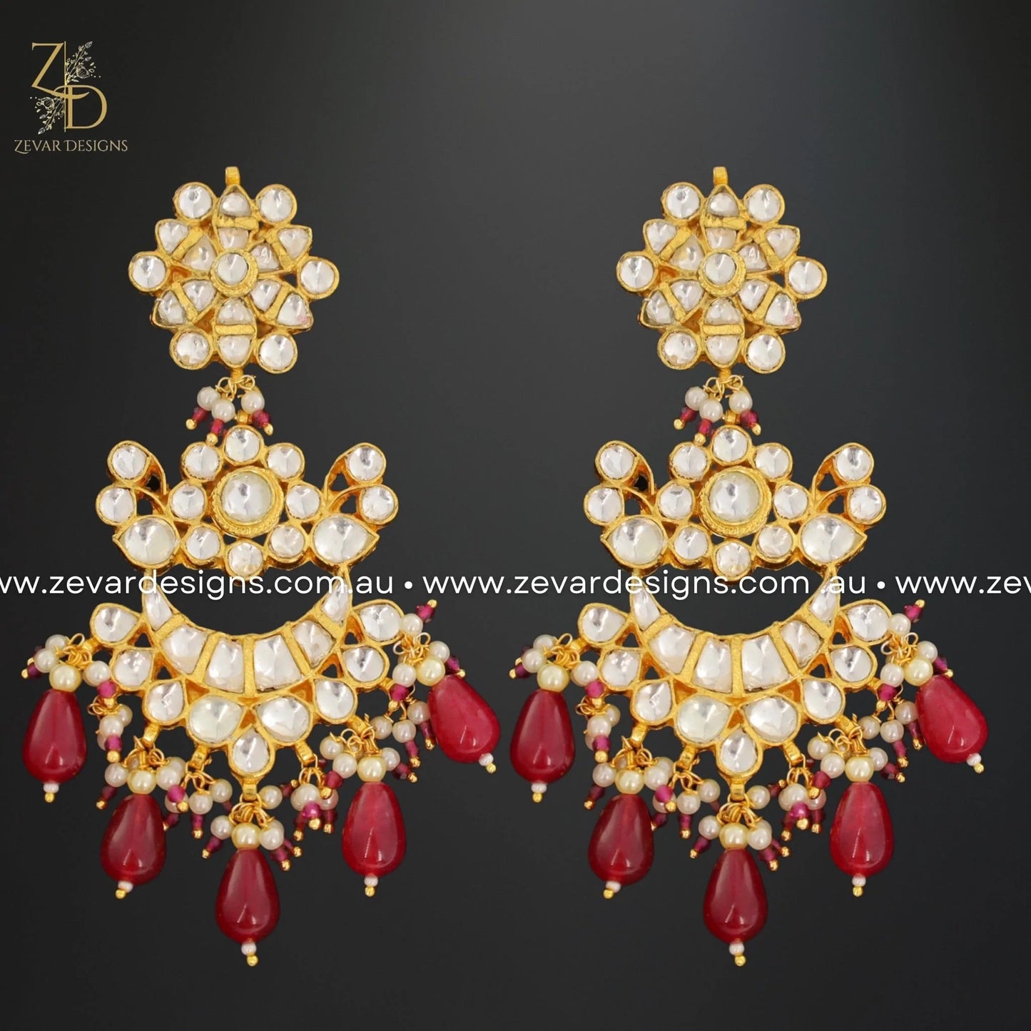 Zevar Designs Maang Tikka Set Pachi Kundan Maang Tikka Set - Ruby