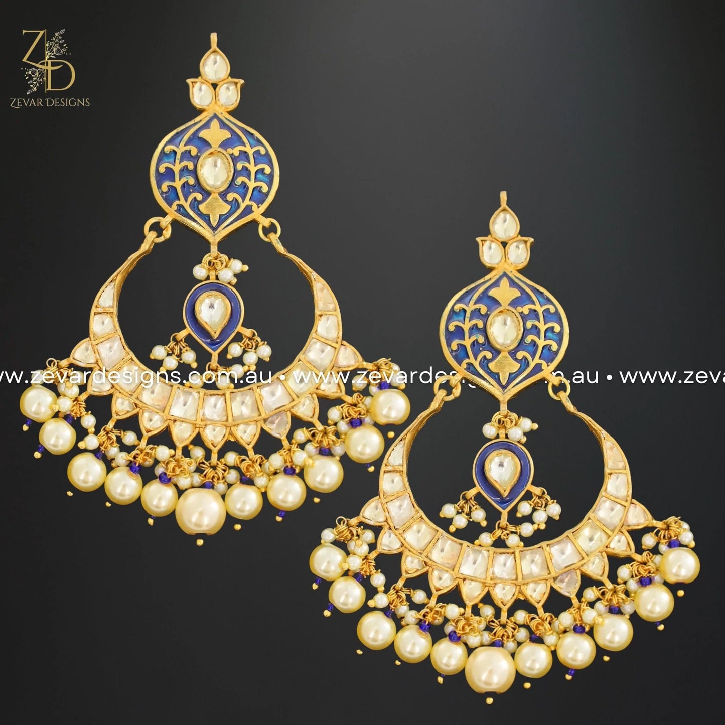 Zevar Designs Maang Tikka Set Pachi Kundan Meena Maang Tikka Set - Blue