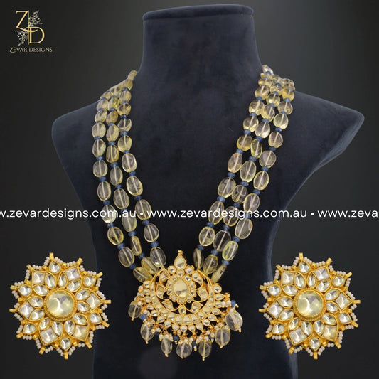 Zevar Designs Long Necklace Sets Pachi Kundan Pendant Set - Olive Beads