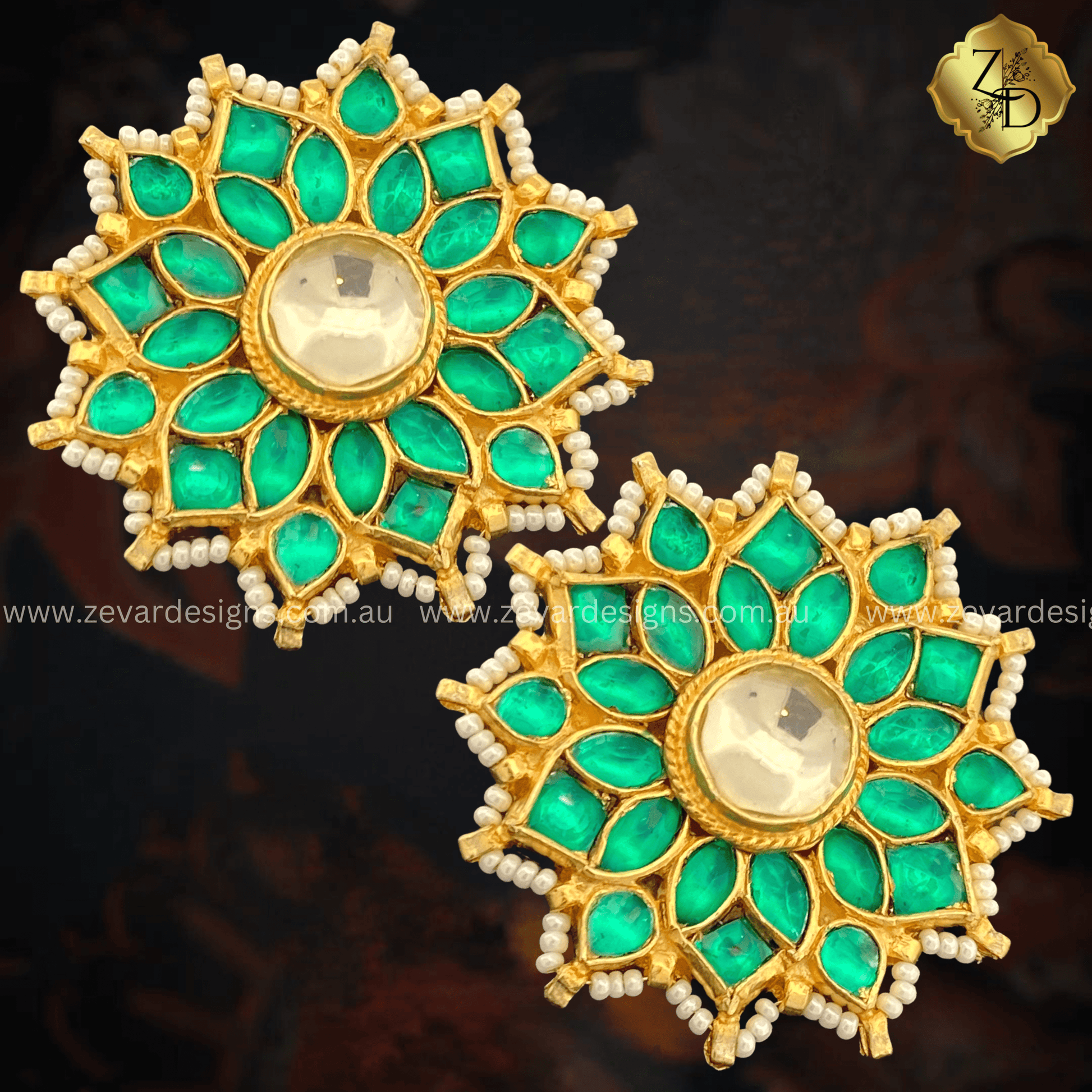 Zevar Designs Kundan Studs Pachi Kundan Studs - Green