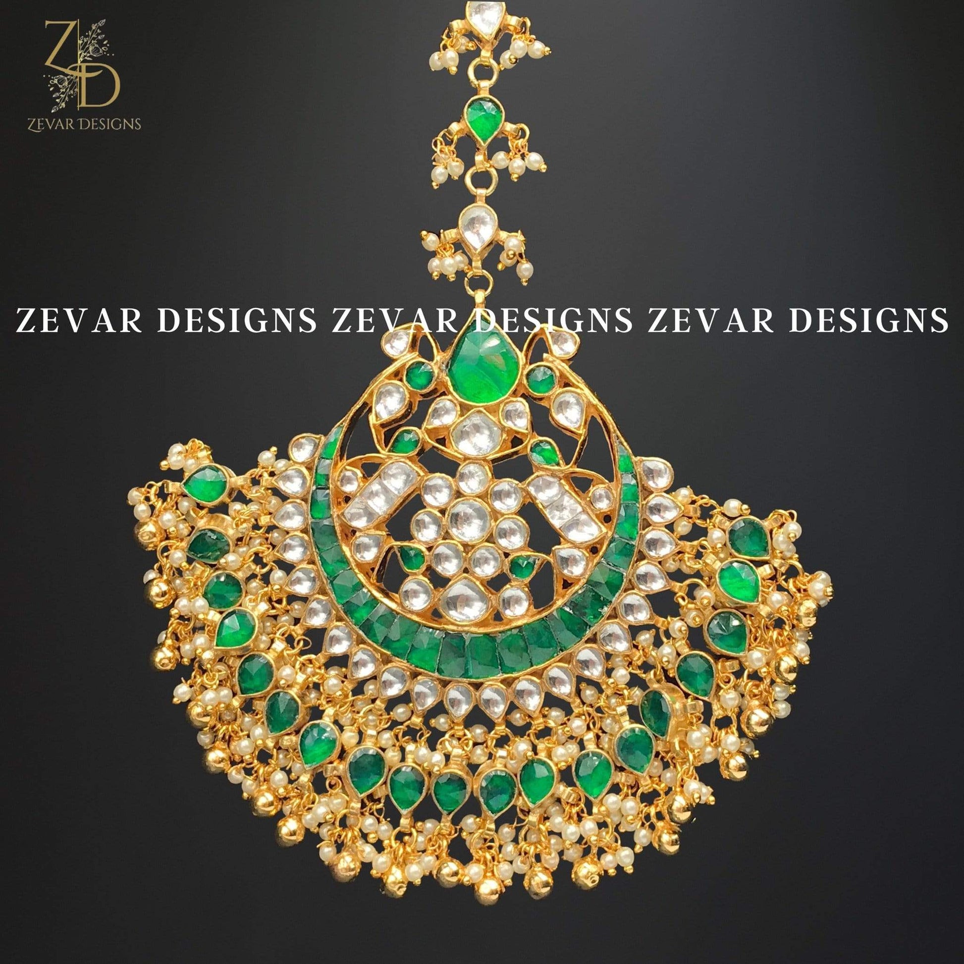 Zevar Designs Kundan Maang Tikka Sabyasachi Inspired Pachi Kundan Maang Tikka - Green