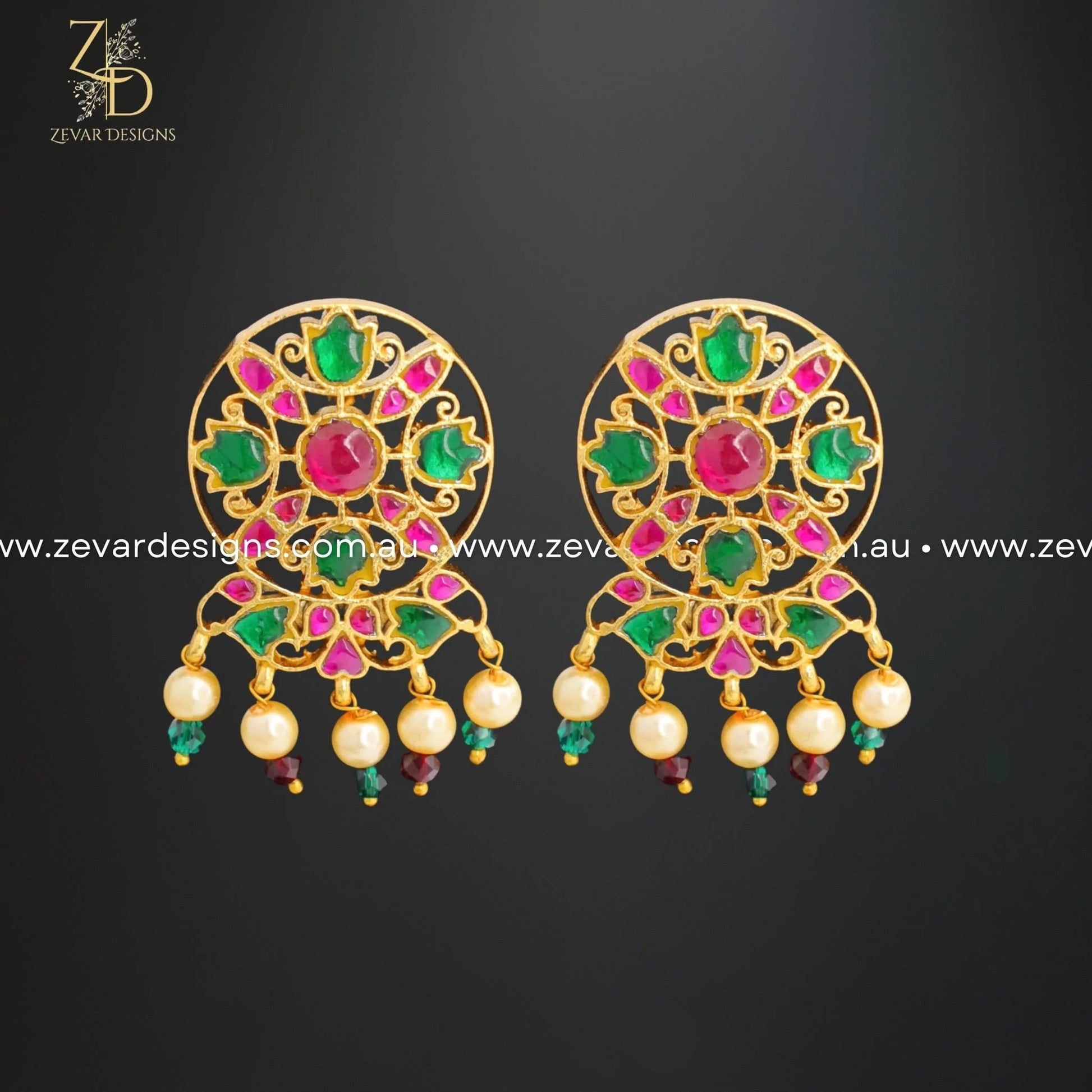 Zevar Designs South Indian South Indian Pendant Set - Red & Green