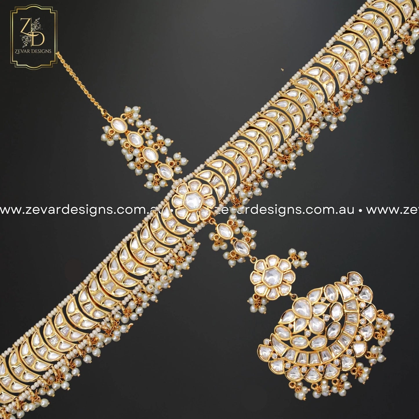 Zevar Designs Maang Tikka Statement Kundan Polki Sheesh Phool (Headband)