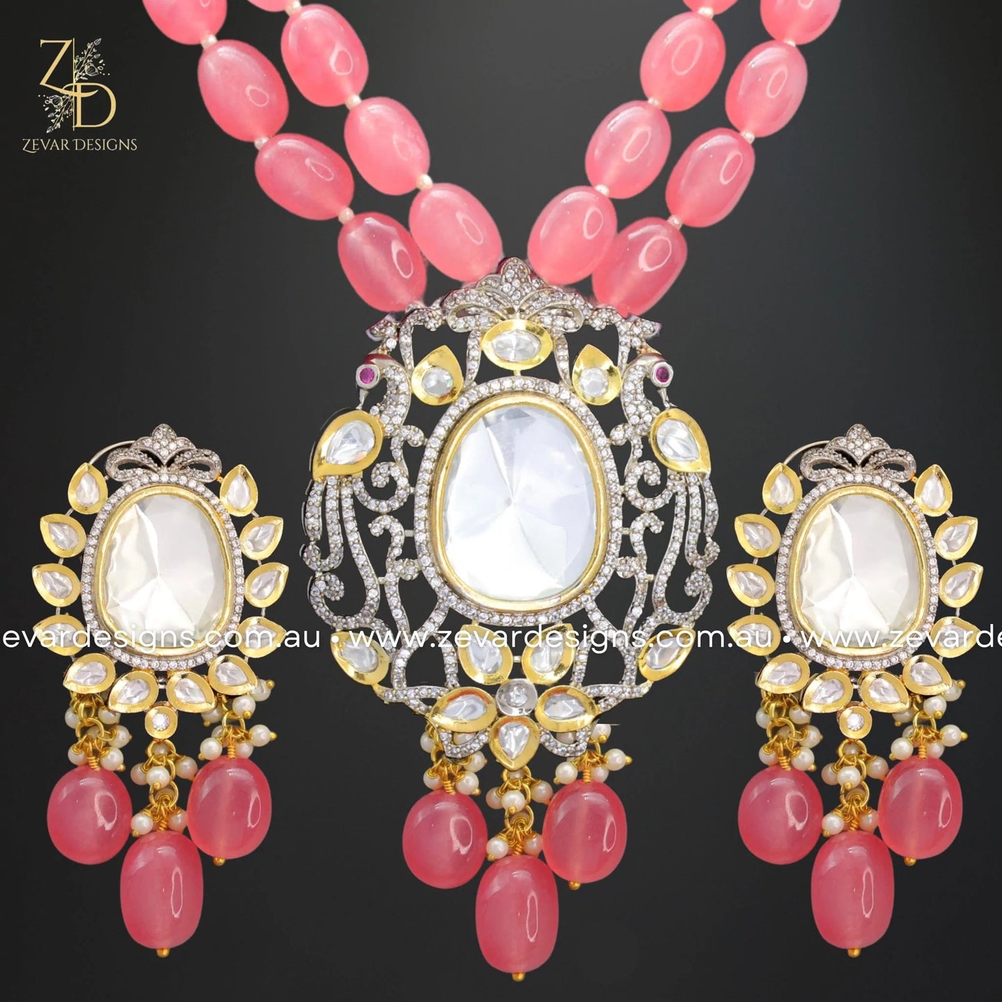 Zevar Designs Long Necklace Sets Uncut Kundan and AD Dual Finish Long Set - Carrot Red