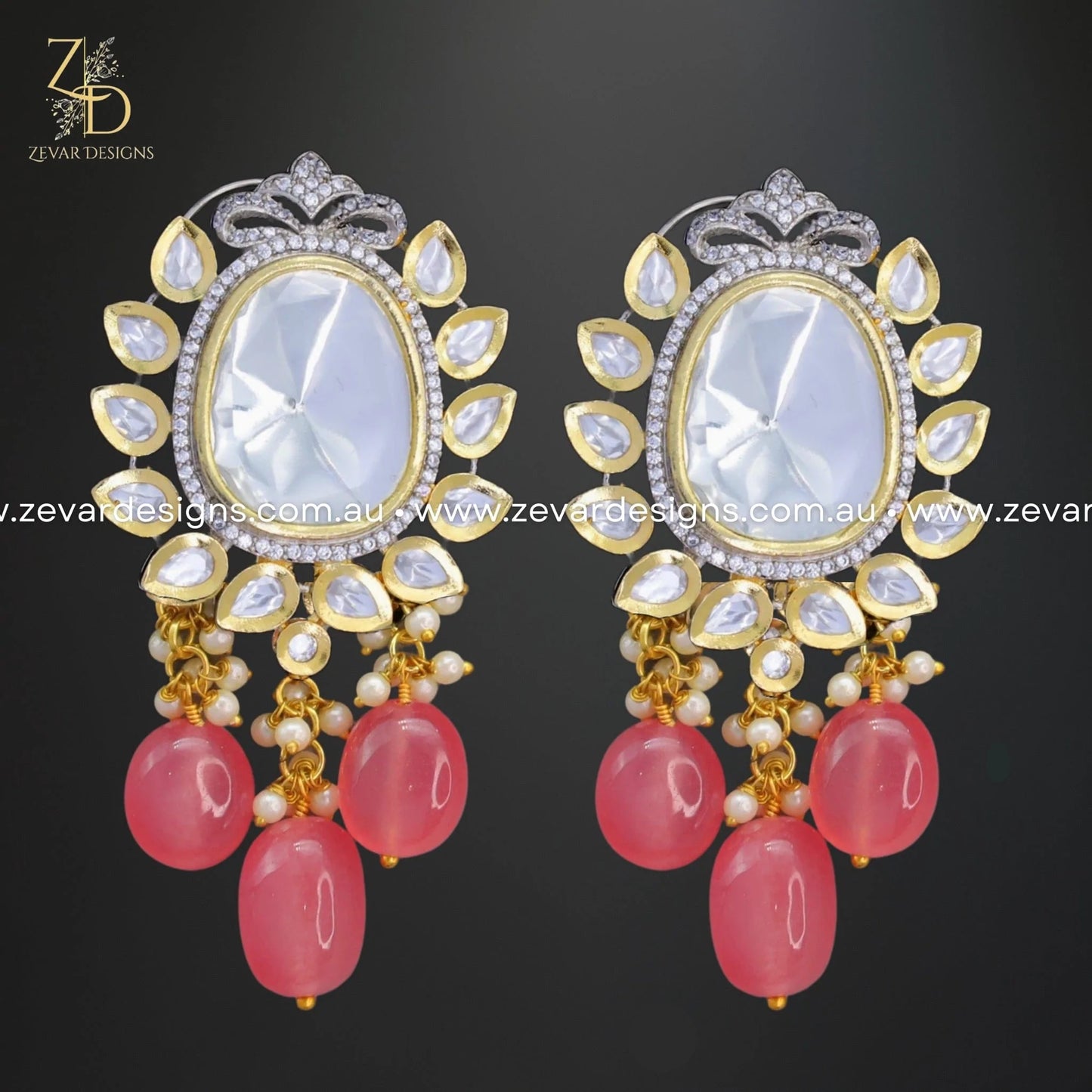 Zevar Designs Long Necklace Sets Uncut Kundan and AD Dual Finish Long Set - Carrot Red