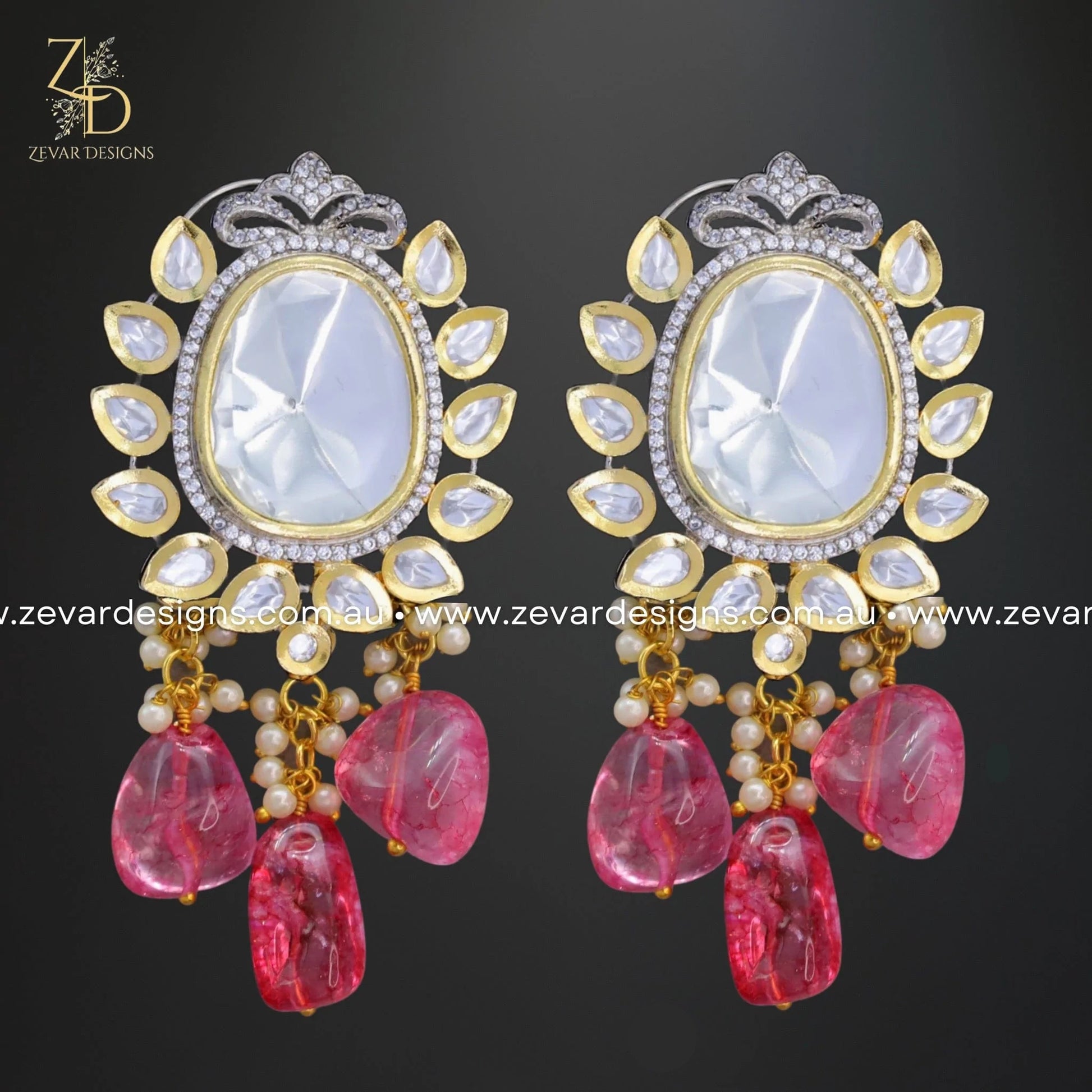 Zevar Designs Long Necklace Sets Uncut Kundan and AD Dual Finish Long Set - Wine Red