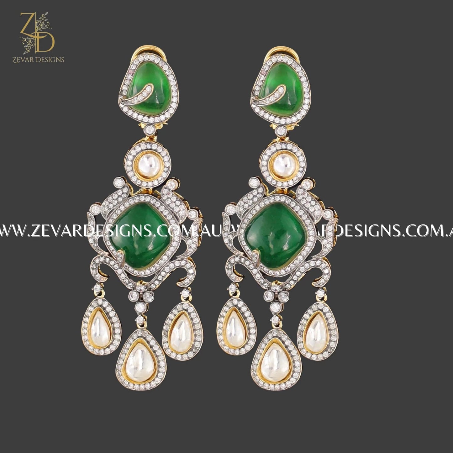 Zevar Designs Designer Necklace Sets Uncut Kundan Polki Necklace Set - Green