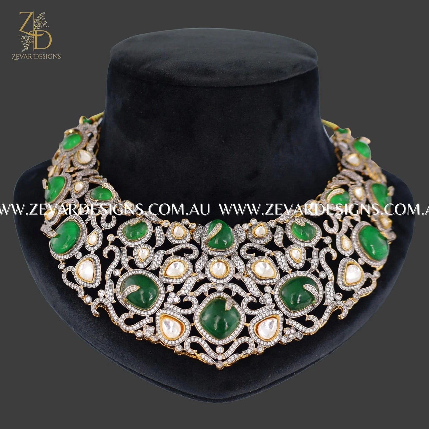 Zevar Designs Designer Necklace Sets Uncut Kundan Polki Necklace Set - Green